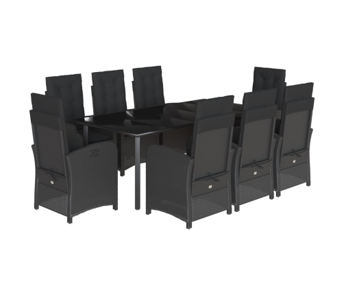 Set de comedor de jardín 9 pzas y cojines ratán sintético negro