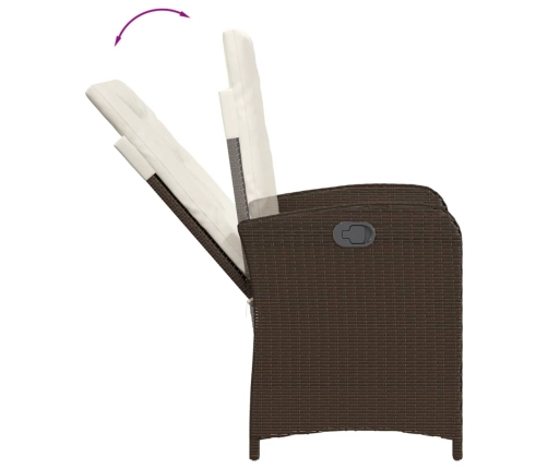 Set comedor de jardín 3 piezas y cojines ratán sintético marrón