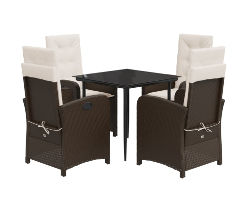 Set comedor de jardín 5 piezas y cojines ratán sintético marrón