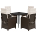 Set comedor de jardín 5 piezas y cojines ratán sintético marrón