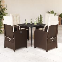 Set comedor de jardín 5 piezas y cojines ratán sintético marrón