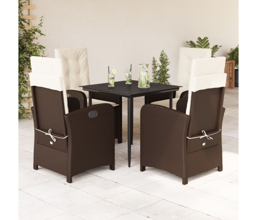 Set comedor de jardín 5 piezas y cojines ratán sintético marrón