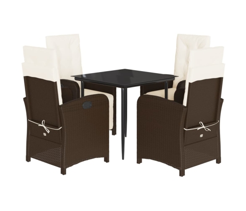 Set comedor de jardín 5 piezas y cojines ratán sintético marrón