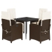 Set comedor de jardín 5 piezas y cojines ratán sintético marrón