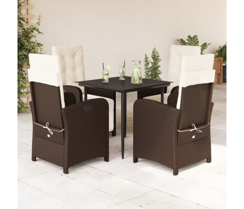 Set comedor de jardín 5 piezas y cojines ratán sintético marrón