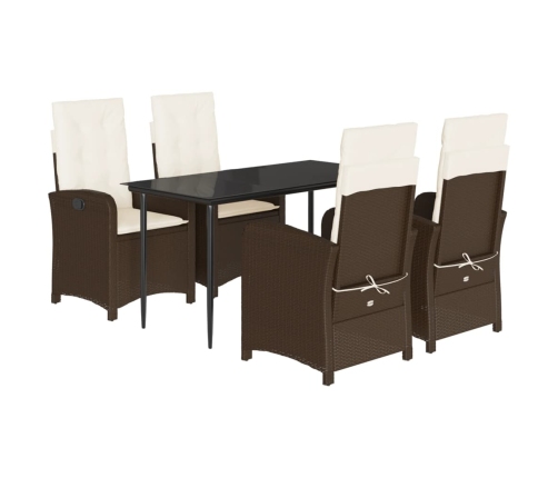 Set comedor de jardín 5 piezas y cojines ratán sintético marrón