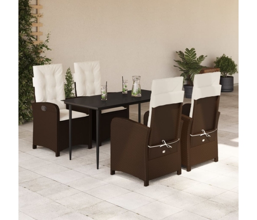 Set comedor de jardín 5 piezas y cojines ratán sintético marrón