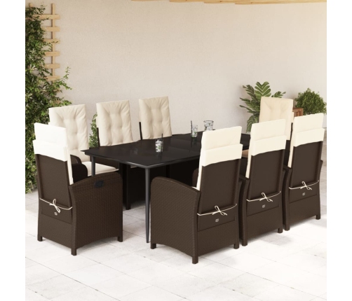 Set comedor para jardín 9 pzas y cojines ratán sintético marrón