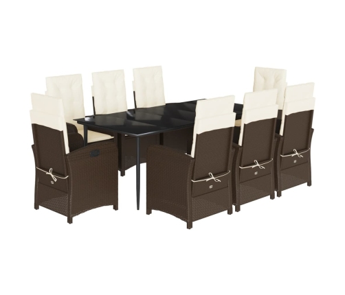 Set comedor para jardín 9 pzas y cojines ratán sintético marrón