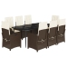 Set comedor para jardín 9 pzas y cojines ratán sintético marrón