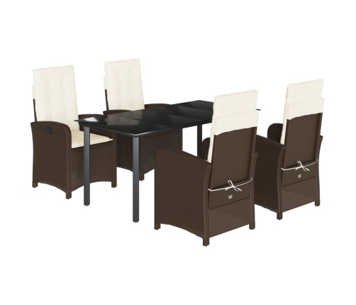 Set comedor de jardín 5 piezas y cojines ratán sintético marrón