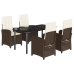 Set comedor de jardín 5 piezas y cojines ratán sintético marrón