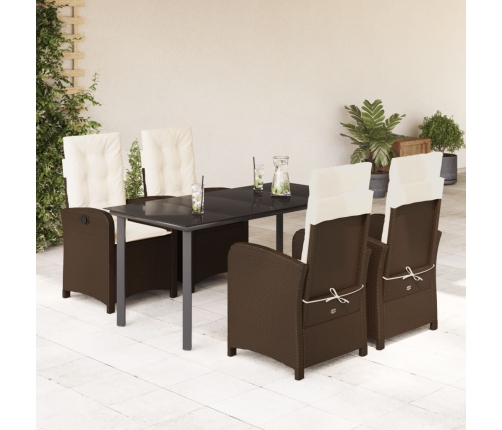 Set comedor de jardín 5 piezas y cojines ratán sintético marrón