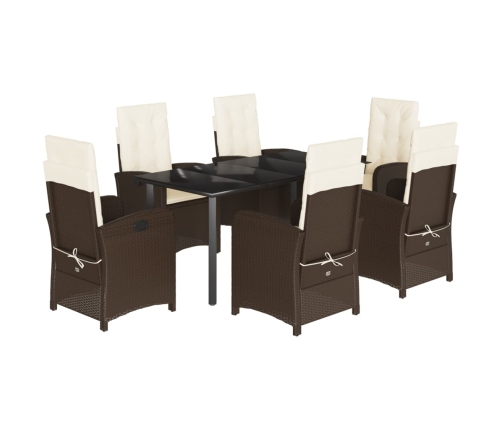 Set comedor de jardín 7 pzas con cojines ratán sintético marrón