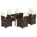 Set comedor de jardín 7 pzas con cojines ratán sintético marrón