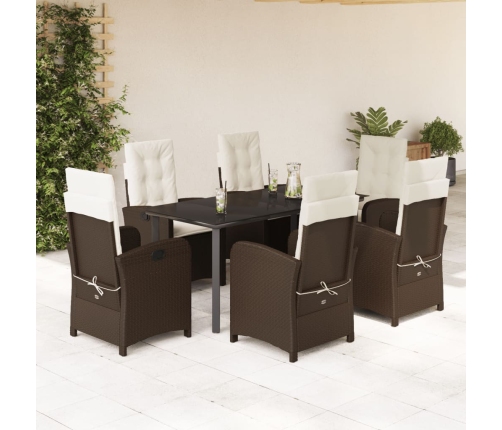 Set comedor de jardín 7 pzas con cojines ratán sintético marrón