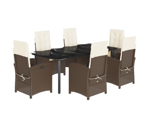 Set comedor de jardín 7 pzas con cojines ratán sintético marrón