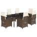 Set comedor de jardín 7 pzas con cojines ratán sintético marrón