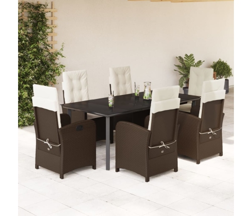 Set comedor de jardín 7 pzas con cojines ratán sintético marrón