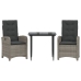 Set comedor de jardín 3 piezas con cojines ratán sintético gris