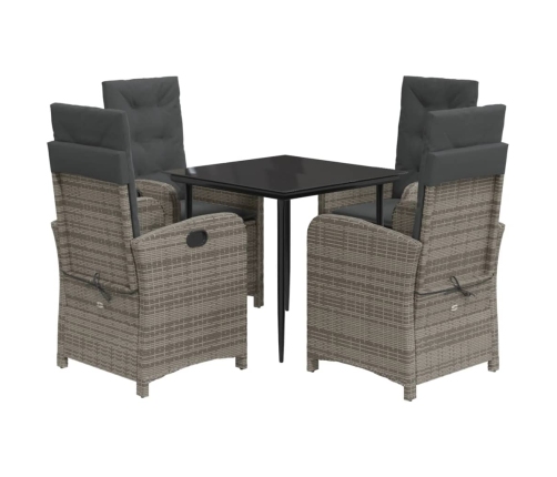 Set comedor de jardín 5 piezas con cojines ratán sintético gris