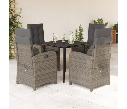 Set comedor de jardín 5 piezas con cojines ratán sintético gris