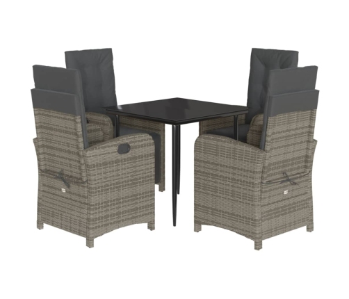 Set comedor de jardín 5 piezas con cojines ratán sintético gris