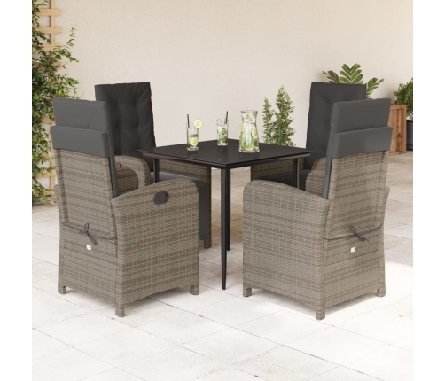 Set comedor de jardín 5 piezas con cojines ratán sintético gris