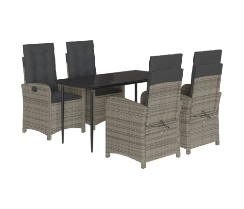 Set comedor de jardín 5 piezas con cojines ratán sintético gris