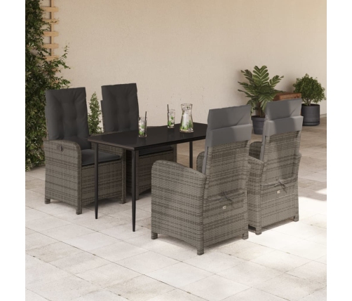 Set comedor de jardín 5 piezas con cojines ratán sintético gris