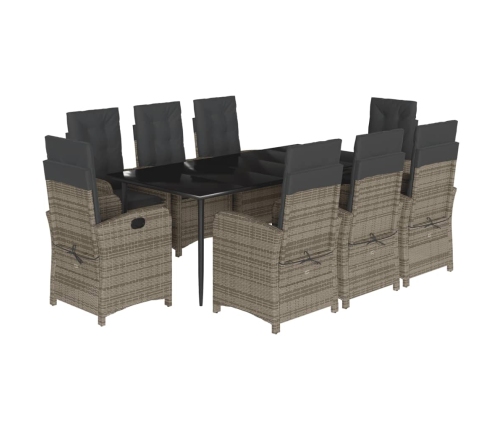 Set comedor jardín 9 pzas y cojines ratán sintético gris