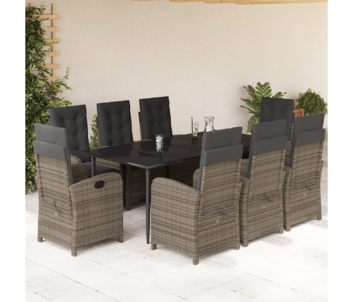 Set comedor jardín 9 pzas y cojines ratán sintético gris