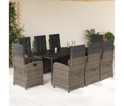 Set comedor jardín 9 pzas y cojines ratán sintético gris