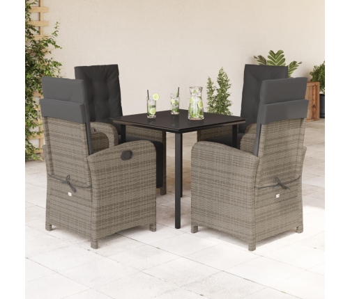 Set comedor de jardín 5 piezas con cojines ratán sintético gris