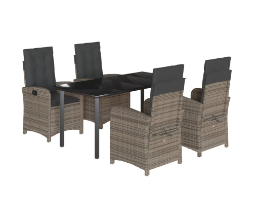 Set comedor de jardín 5 piezas con cojines ratán sintético gris