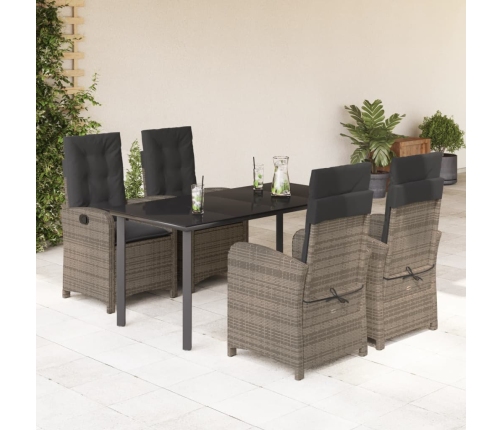Set comedor de jardín 5 piezas con cojines ratán sintético gris