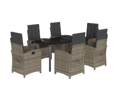 Set comedor jardín 7 pzas y cojines ratán sintético gris