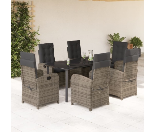 Set comedor jardín 7 pzas y cojines ratán sintético gris
