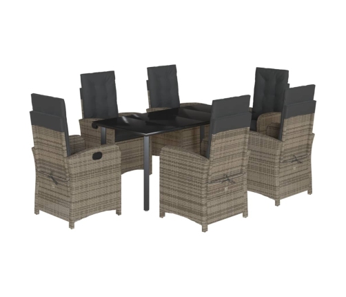 Set comedor jardín 7 pzas y cojines ratán sintético gris