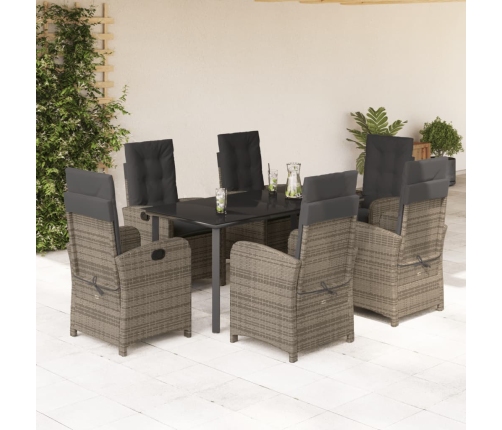 Set comedor jardín 7 pzas y cojines ratán sintético gris