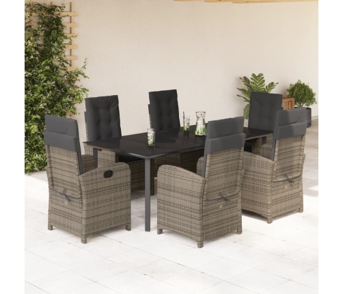 Set comedor jardín 7 pzas y cojines ratán sintético gris