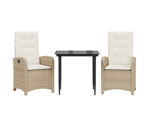 Set comedor de jardín 3 pzas con cojines ratán sintético beige