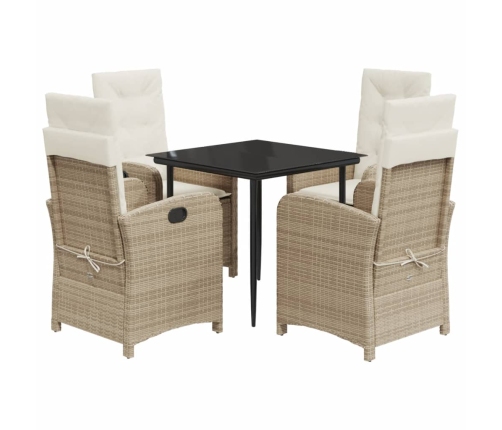Set comedor de jardín 5 pzas con cojines ratán sintético beige