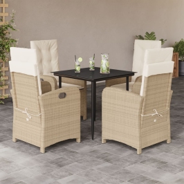 Set comedor de jardín 5 pzas con cojines ratán sintético beige