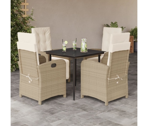 Set comedor de jardín 5 pzas con cojines ratán sintético beige