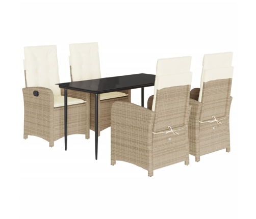 Set comedor de jardín 5 pzas con cojines ratán sintético beige