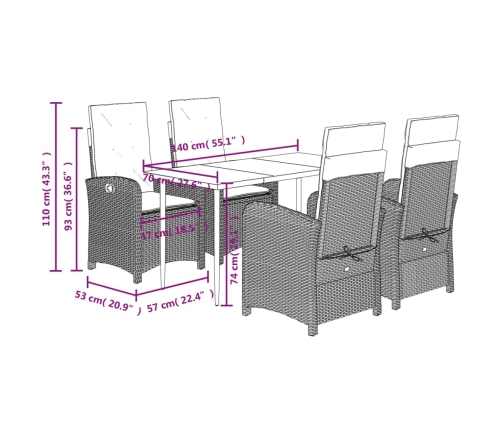 Set comedor de jardín 5 pzas con cojines ratán sintético beige
