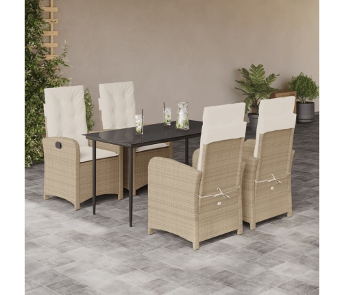 Set comedor de jardín 5 pzas con cojines ratán sintético beige