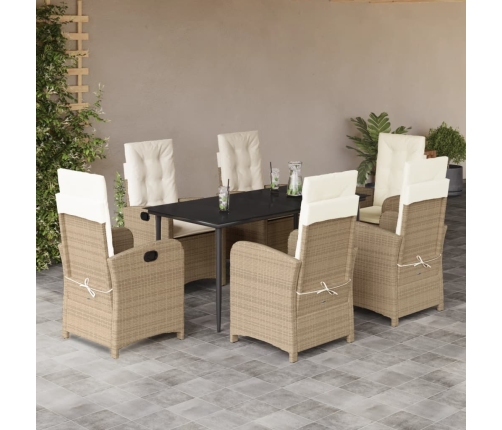 Set comedor de jardín 7 pzas con cojines ratán sintético beige