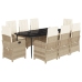 Set comedor de jardín 9 pzas con cojines ratán sintético beige